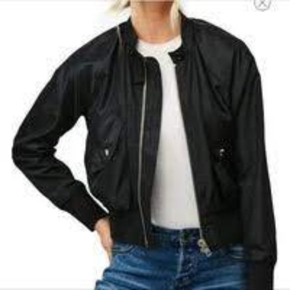 Free People Womens Jacket Size Small Midnight Black Bomber Zipper Front - Picture 3 of 8